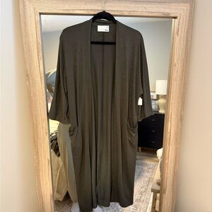 Aritzia Dark Olive Open Long Cardigan